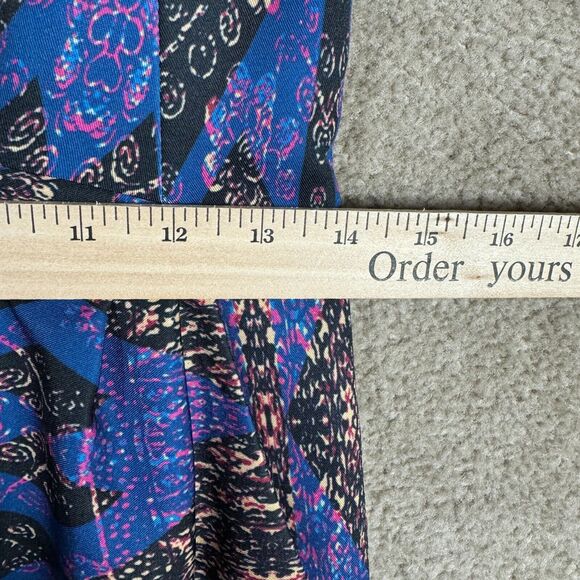 Nanette Lepore Sheath Dress Size 0P Blue/Black Printed Short Sleeve Notch V Neck - Picture 8 of 12